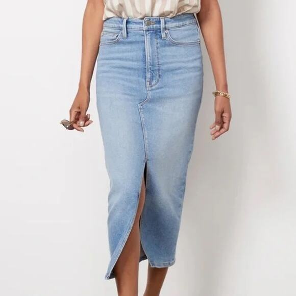 Good American High Rise Slit Front Denim Mini Skirt Blue 30 / 10 - Picture 1 of 10